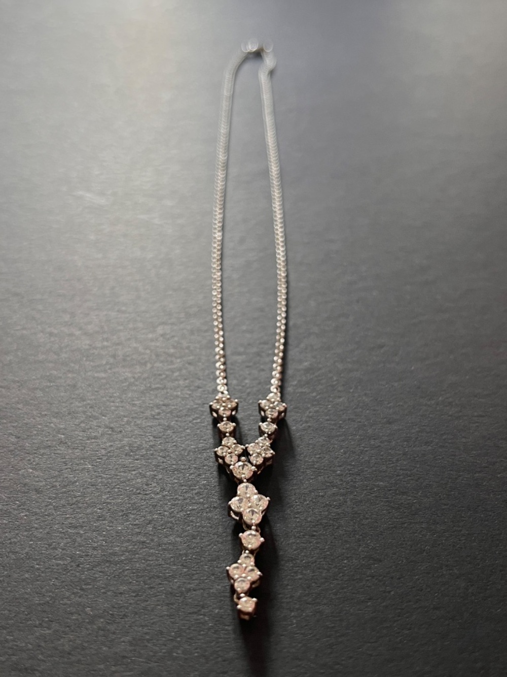925 Sterling Silver CZ Floral Y Drop Necklace
